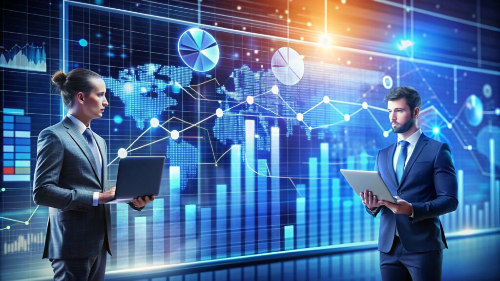 Businesspeople Analyzing Financial Data Digital Screens 1 1024x576