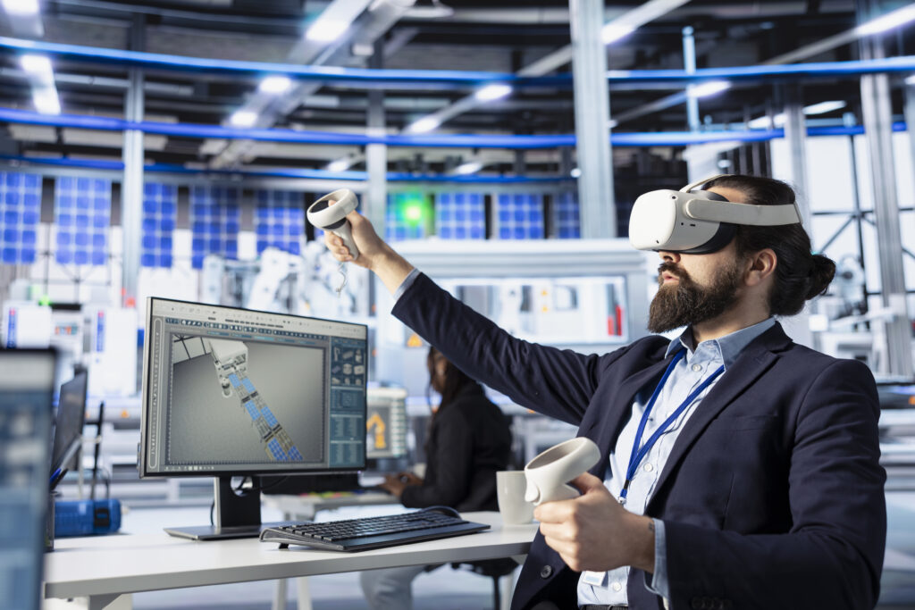Photovoltaics Factory Technician Using Vr Goggles Performance Testing 1024x683