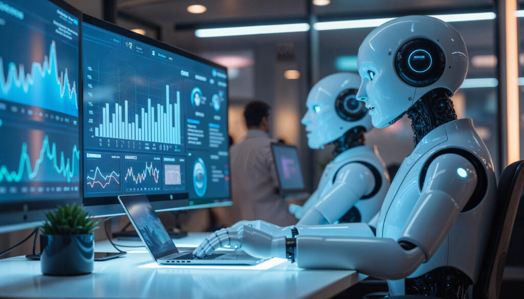 Robots Analyzing Data Computer Screens 1024x585