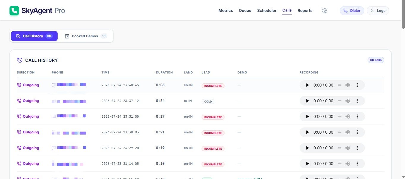 Sky Pro Call History