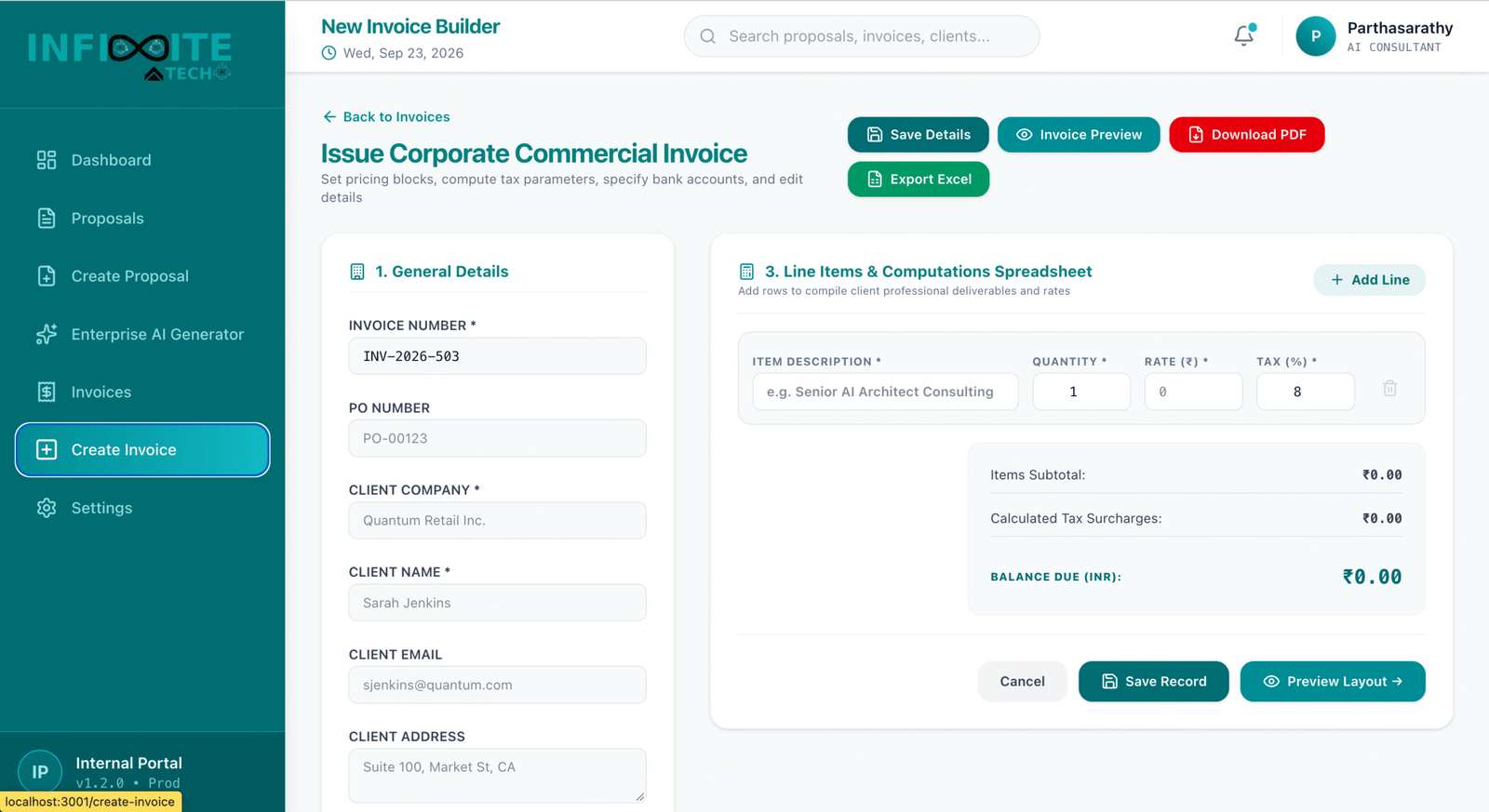Interactive Invoice Creator