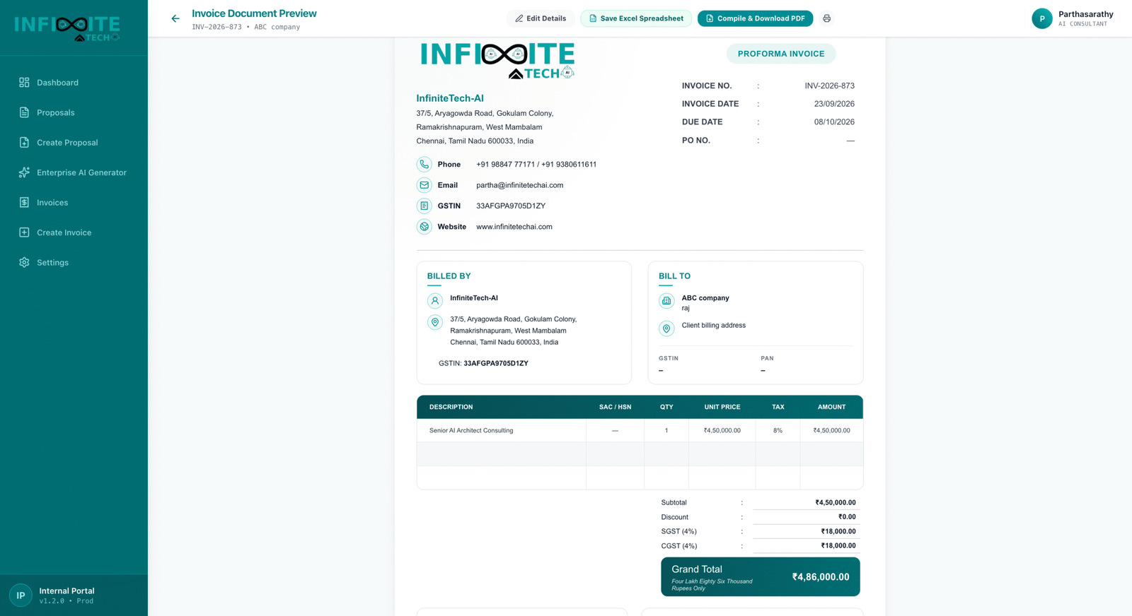 Official A4 Invoice Document Preview