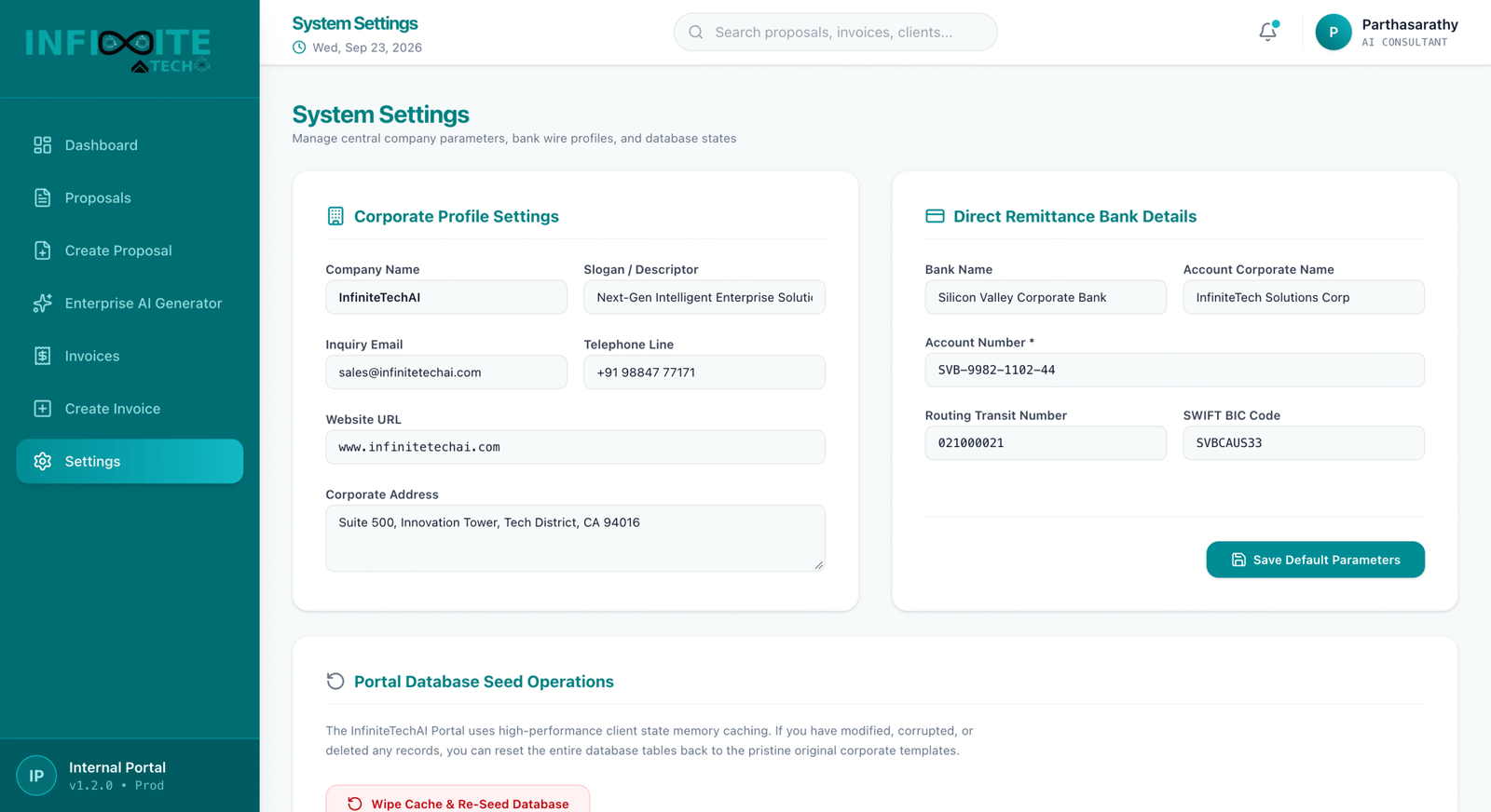 Global Company Profile & Banking Settings